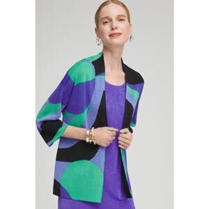 NEW Chicos Travelers Womens Open Front Knit Cardigan Size L Cobalt Blue Classic